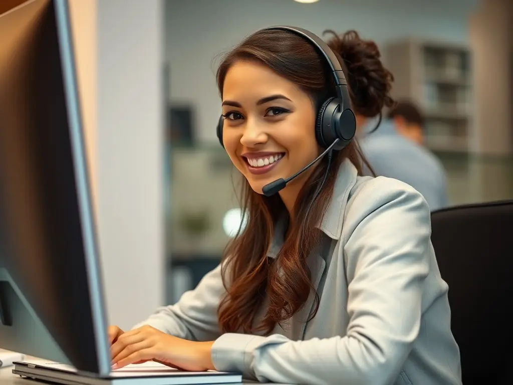 A friendly customer service representative assisting a merchant via video call, illustrating the personalized support offered by Booster International.