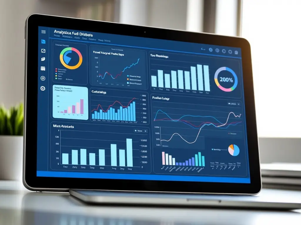 A clean, professional photograph of a tablet displaying the Booster merchant platform dashboard, showcasing real-time sales analytics and customer data.