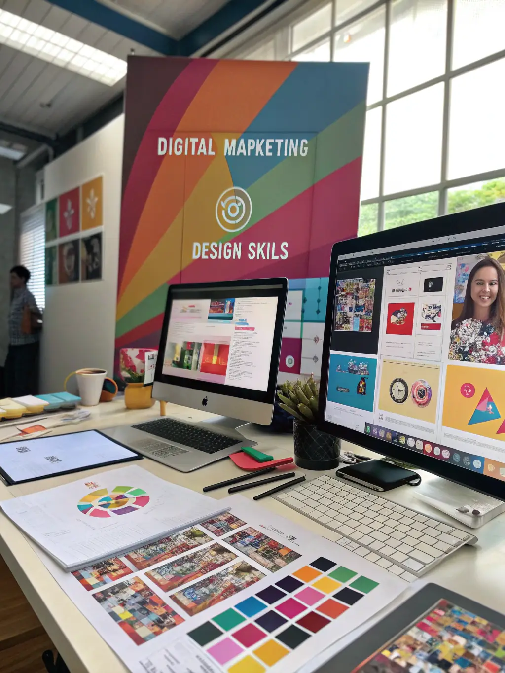 An image of various marketing materials provided by Booster International, such as banners, social media templates, and email templates, highlighting the support and resources available to affiliates.